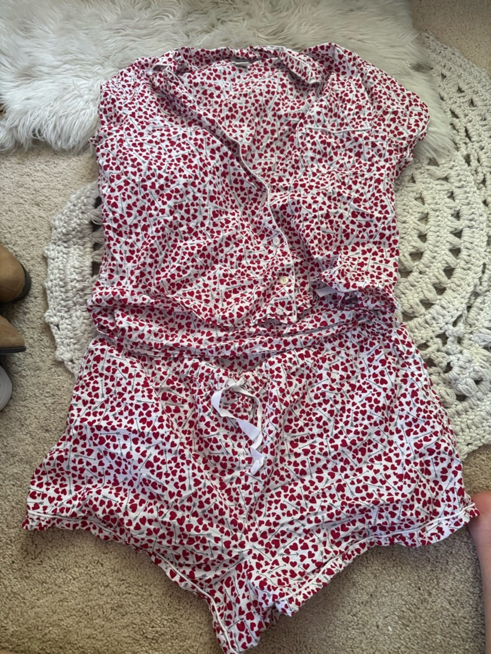 J.Crew Red Heart Pajama Set XL Matching Set